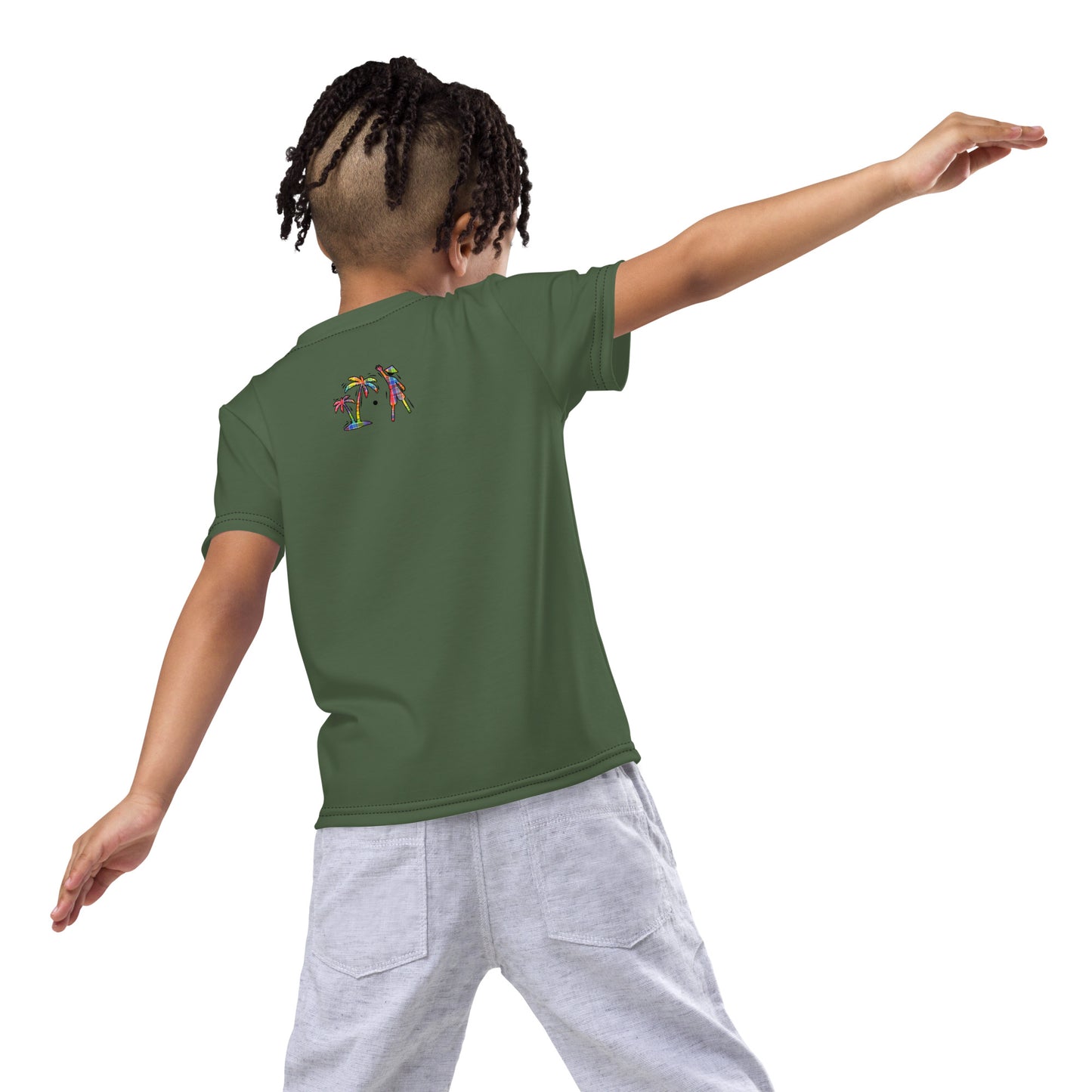 Olive  V.Localized (Gold Madras) Dry-Fit Kids  T-Shirt