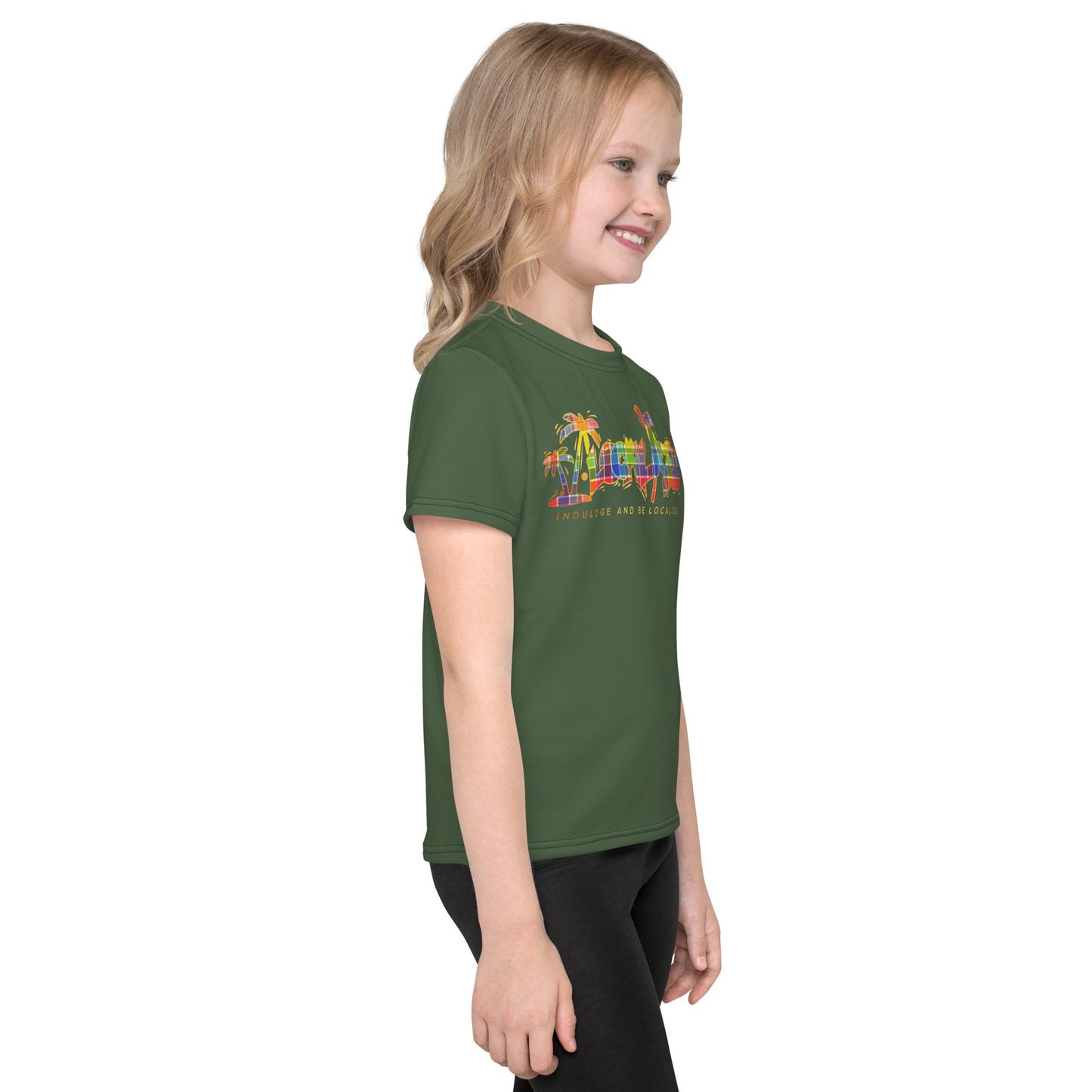Olive  V.Localized (Gold Madras) Dry-Fit Kids  T-Shirt