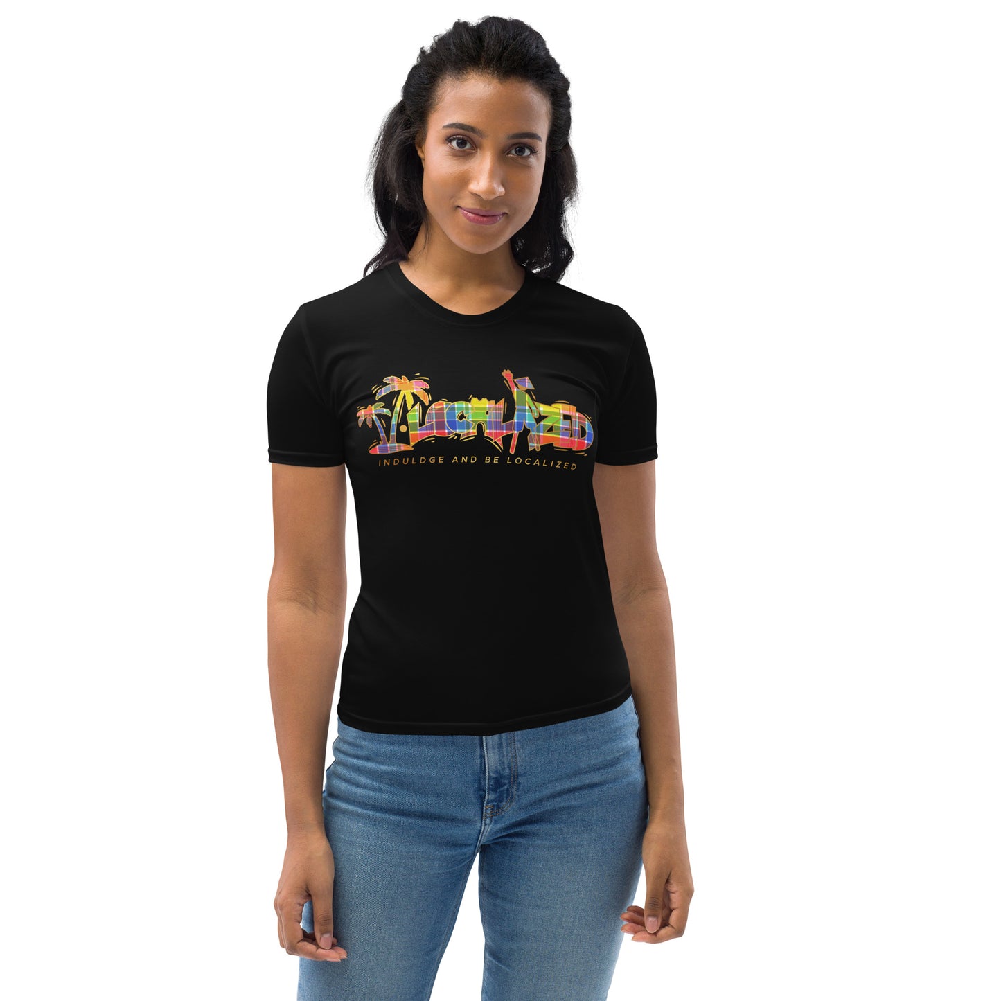 Black V.Localized (Gold Madras) Dry-Fit Women's T-shirt