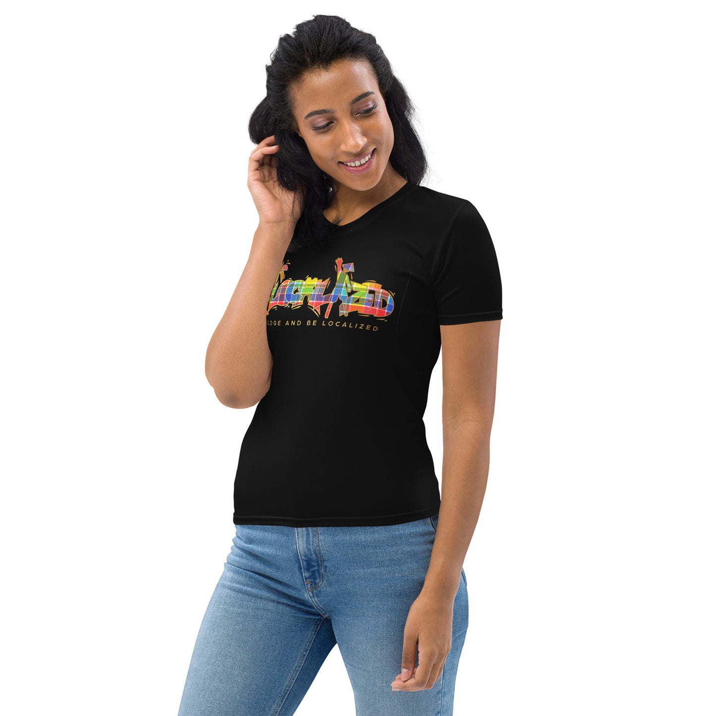 Black V.Localized (Gold Madras) Dry-Fit Women's T-shirt