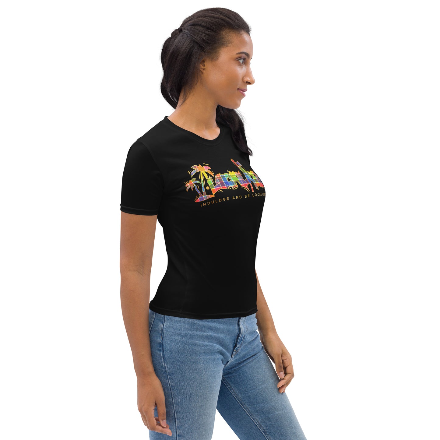 Black V.Localized (Gold Madras) Dry-Fit Women's T-shirt