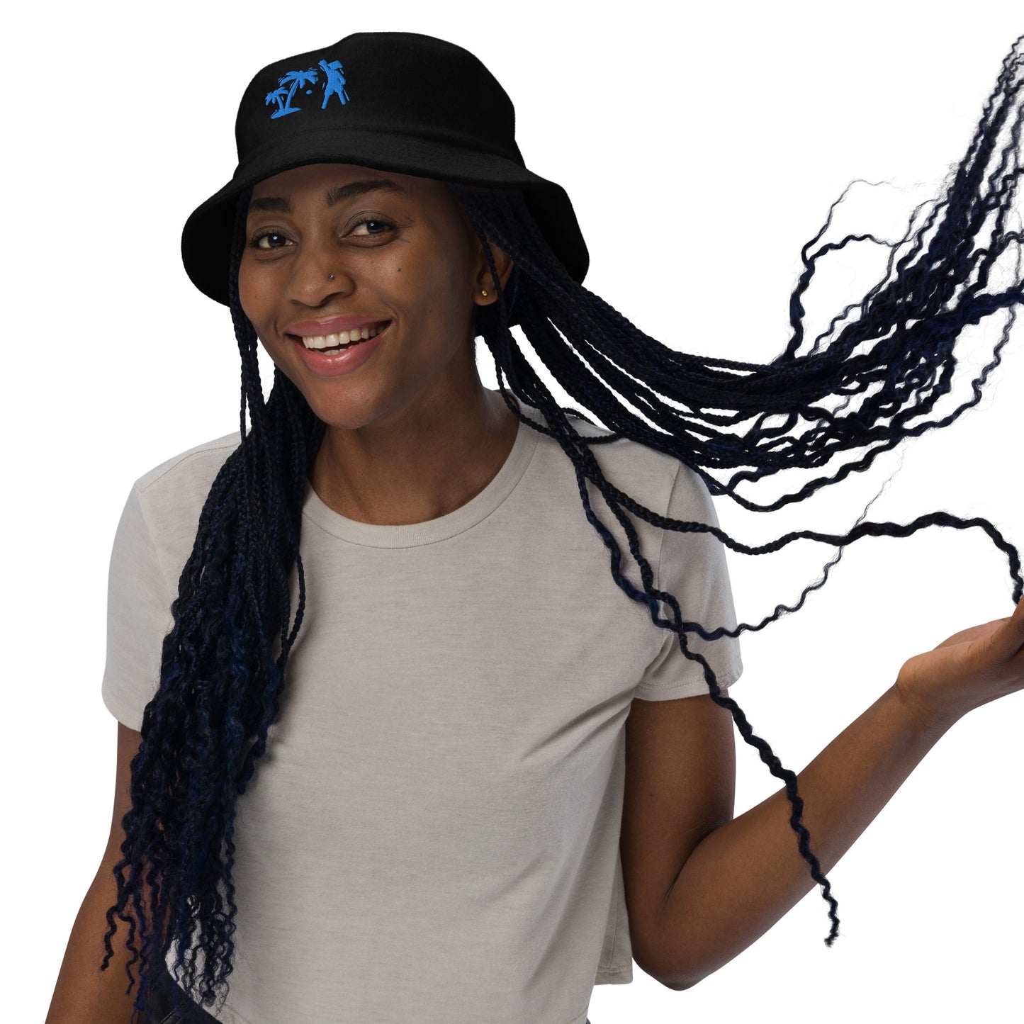 Black/Blue VI terry cloth bucket hat